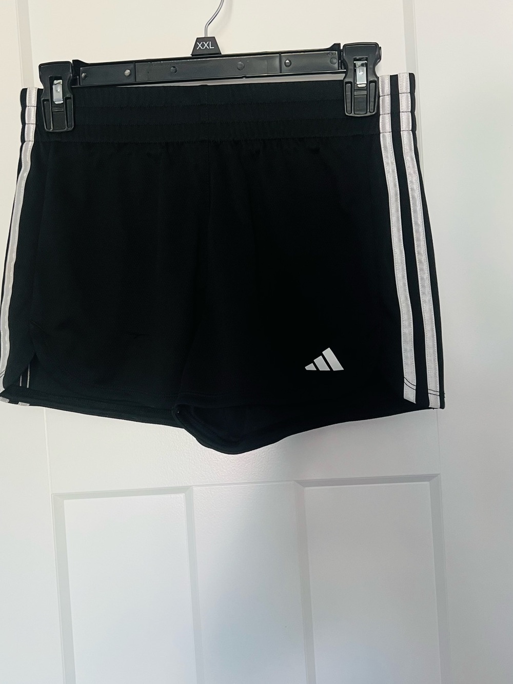 adidas Black kid’s Athletic Shorts with White Side Stripes